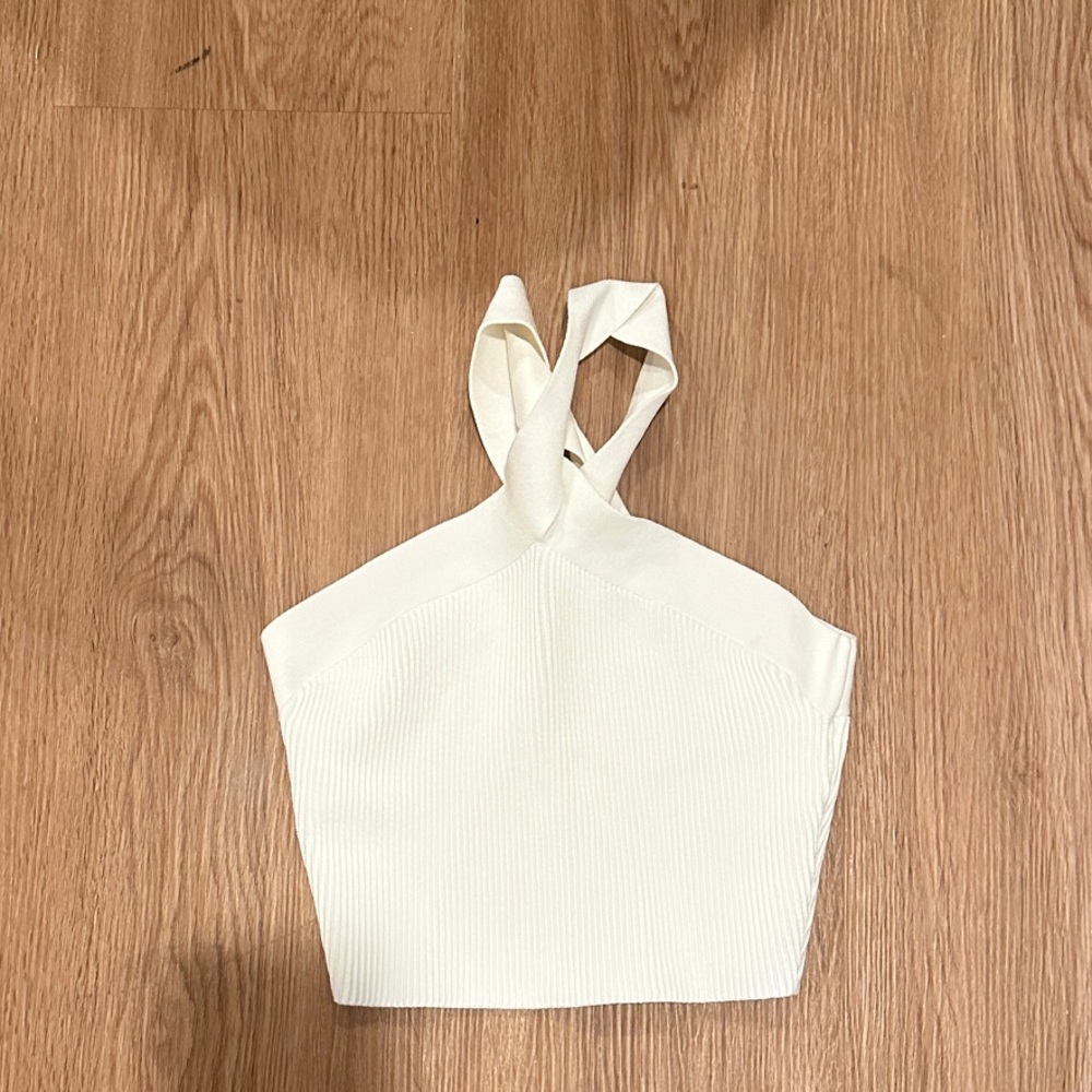 Babaton Cream Twist Halter Crop Top
